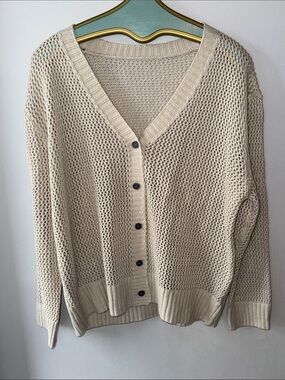 Open-Knit V-Neck Button Cardigan Sweater